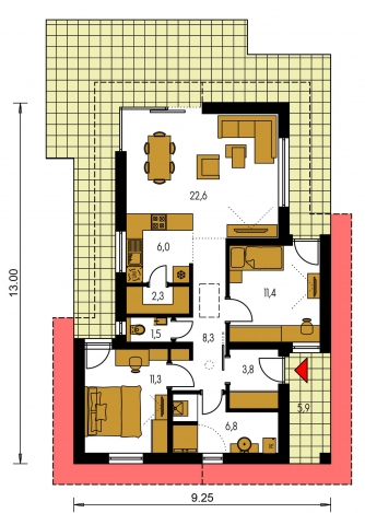 Spiegelverkehrter Entwurf | Grundriss des Erdgeschosses - BUNGALOW 163